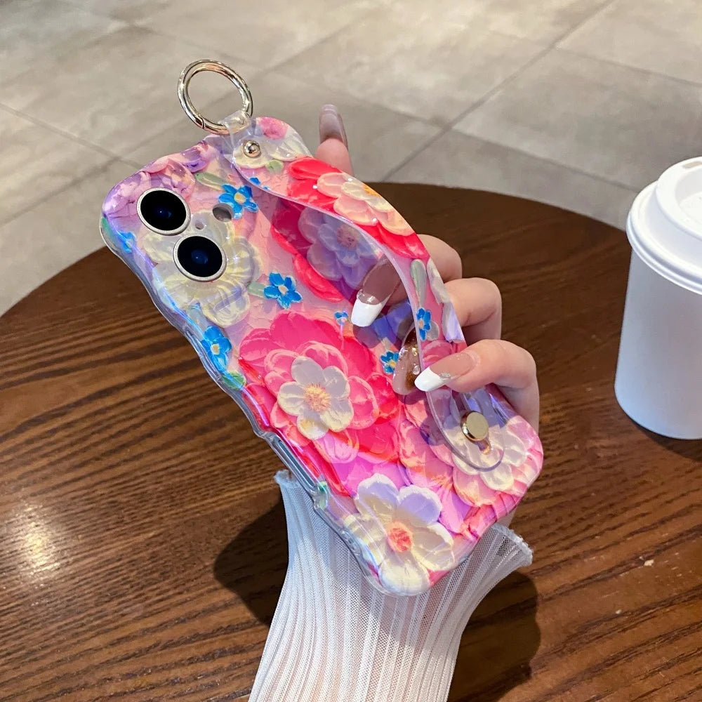 Sunset Floral Wave Strap Case