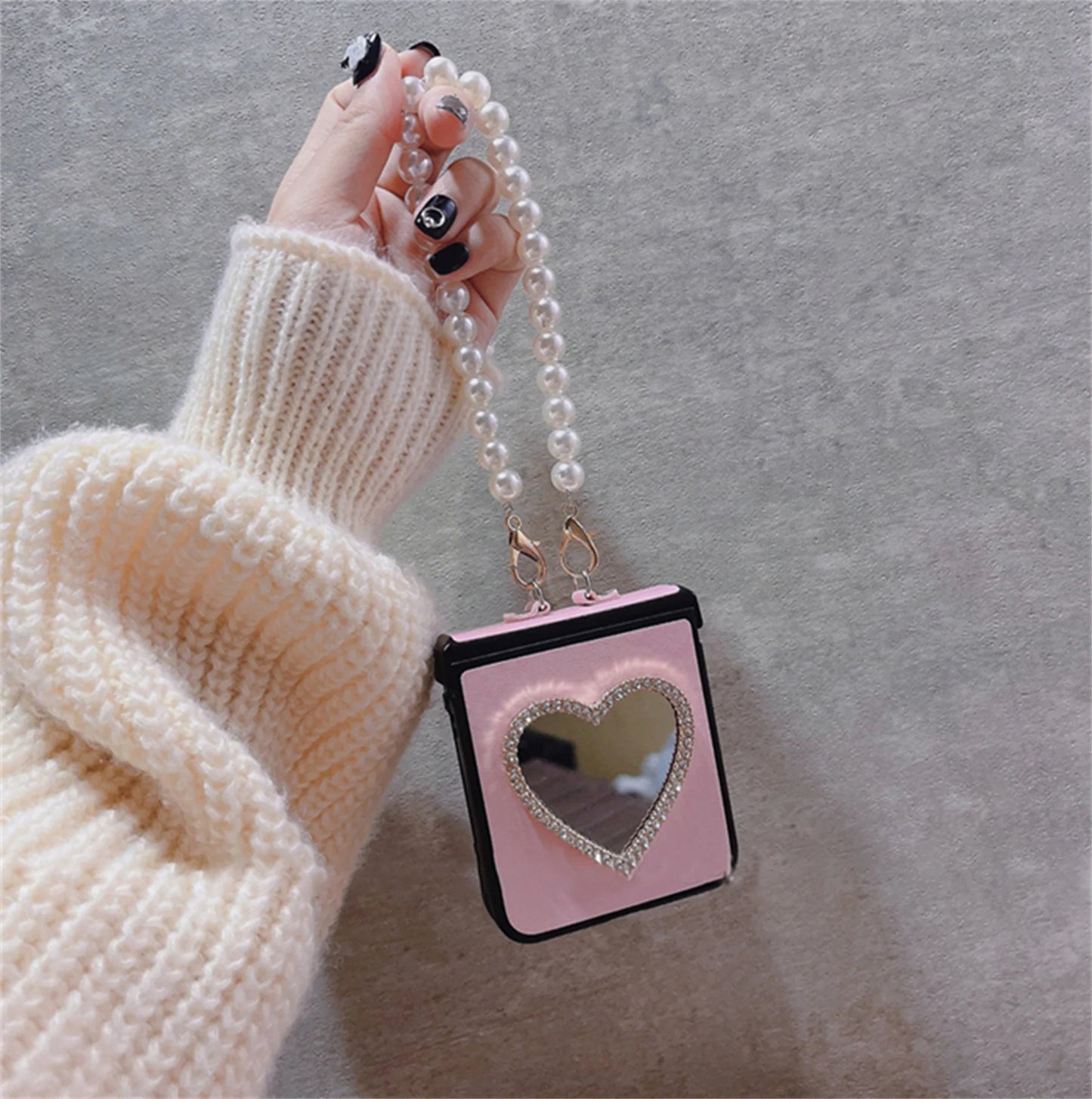 Radiant Rhinestone Heart Mirror Case - Samsung