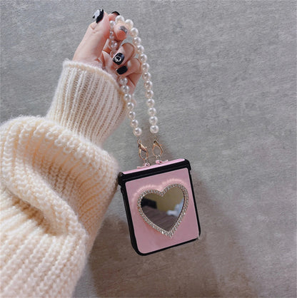 Radiant Rhinestone Heart Mirror Case - Samsung