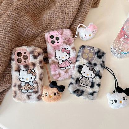 Plush Kitty Cartoon Case with Charm