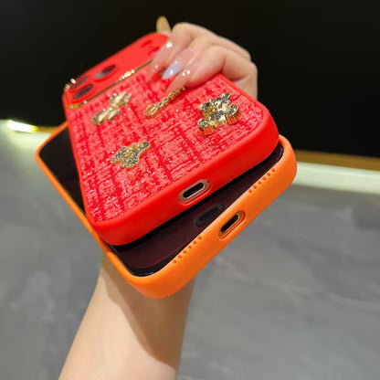 iPhone 17 Series Bear Bling Cloth Texture Case