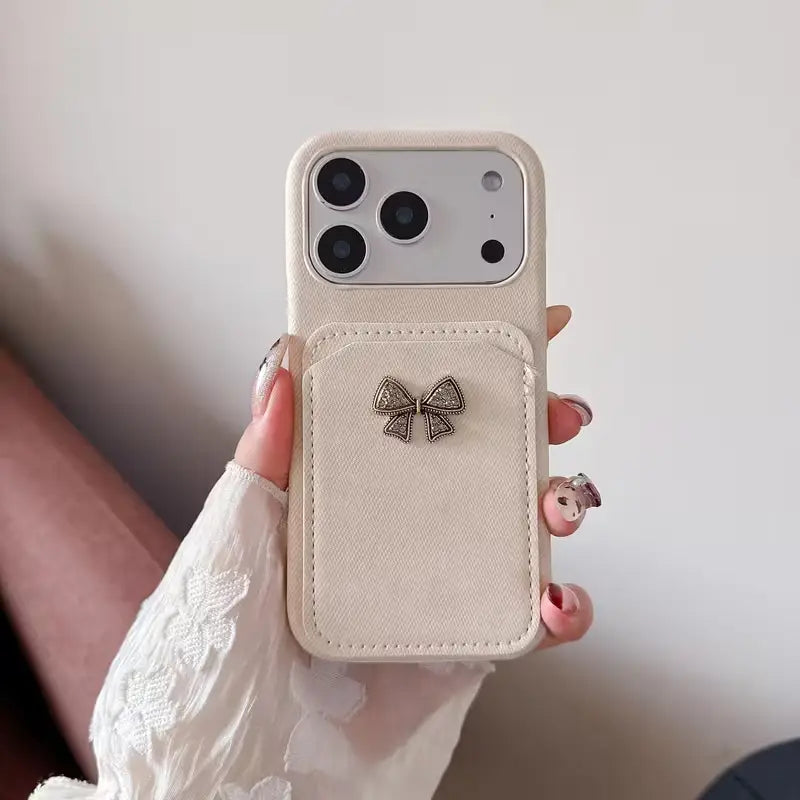 Chic Bow Fabric Texture Pocket Case