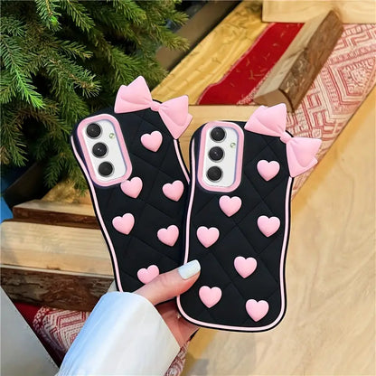 Cute Black Heart Bowknot Phone Case - Samsung