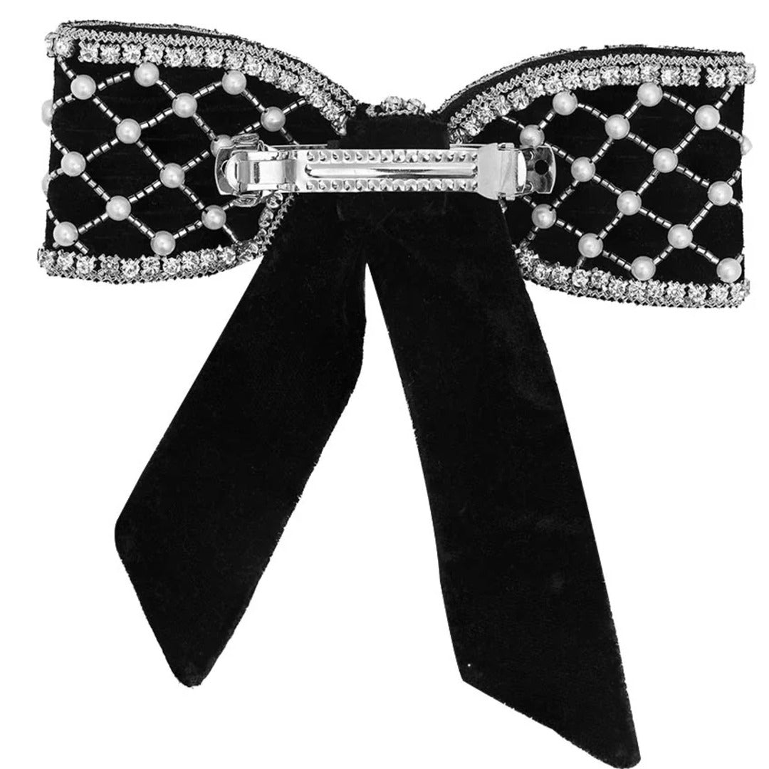 Glamorous Black Velvet Hair Bow with Accents