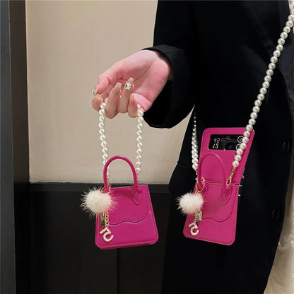Cute Mini Handbag Case With Pearl Strap - Samsung