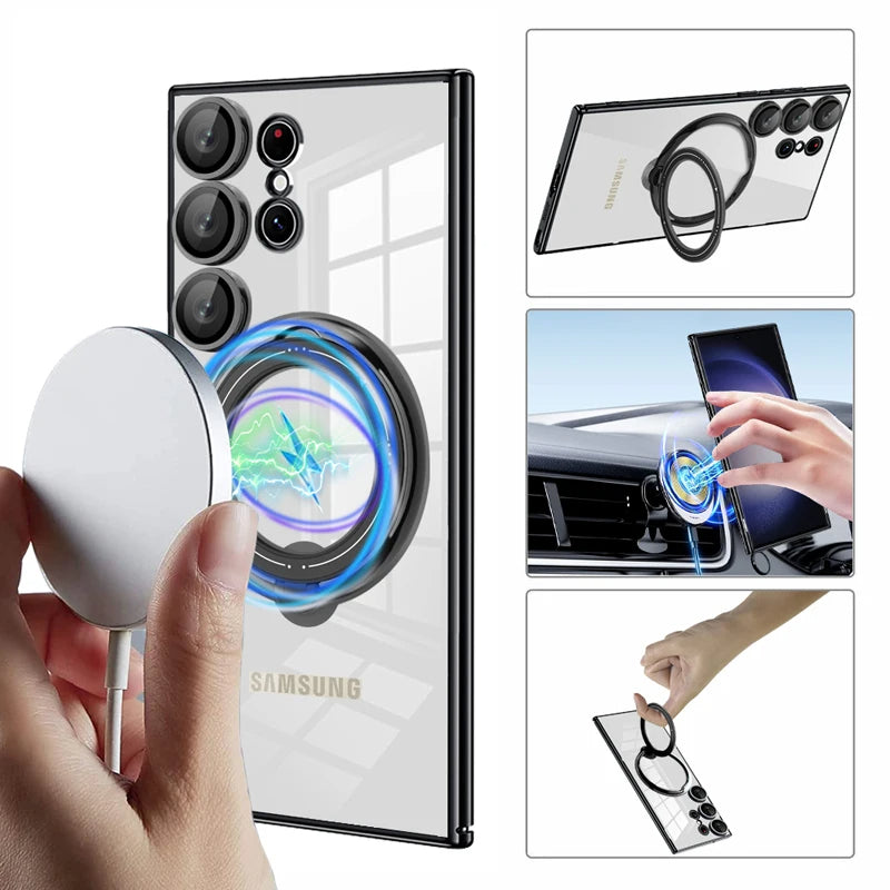 Rotating Magnetic Transparent Ring Holder Case-Samsung