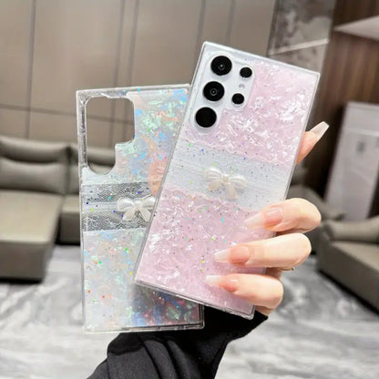 Bowknot Resin Glitter Protective Phone Case - Samsung