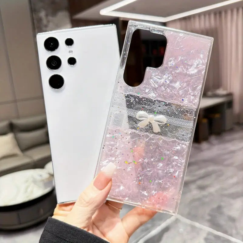 Bowknot Resin Glitter Protective Phone Case - Samsung