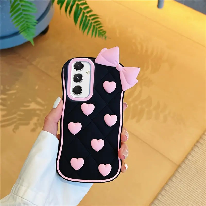 Cute Black Heart Bowknot Phone Case - Samsung