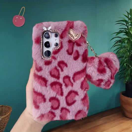Leopard Print Chain Love Plush Phone Case - Samsung