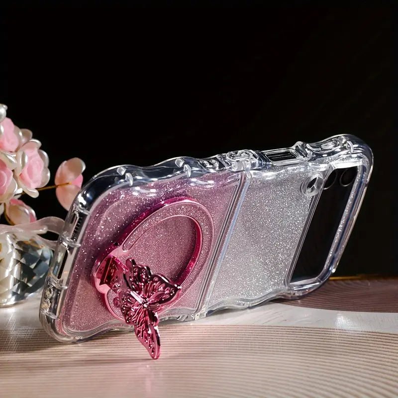 Classic Wave Glitter Butterfly Phone Case - Samsung