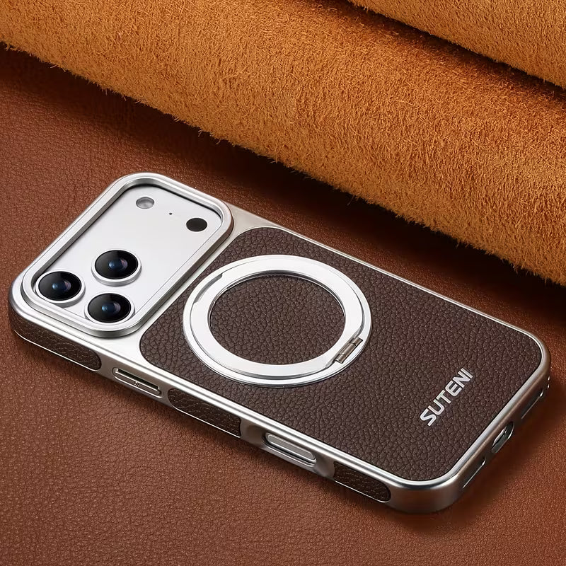 Luxury Titan Leather Ring MagSafe Case