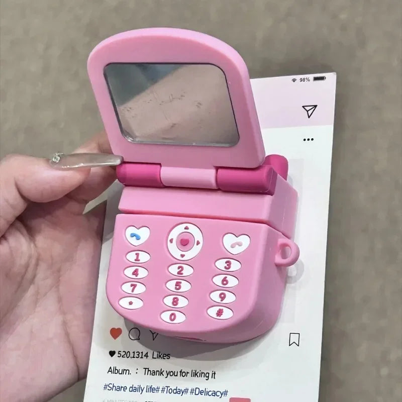 Retro Flip Phone Style AirPods Case with Mirror