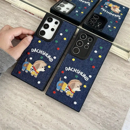 Denim Dachshund Embroidered Phone Case - Samsung