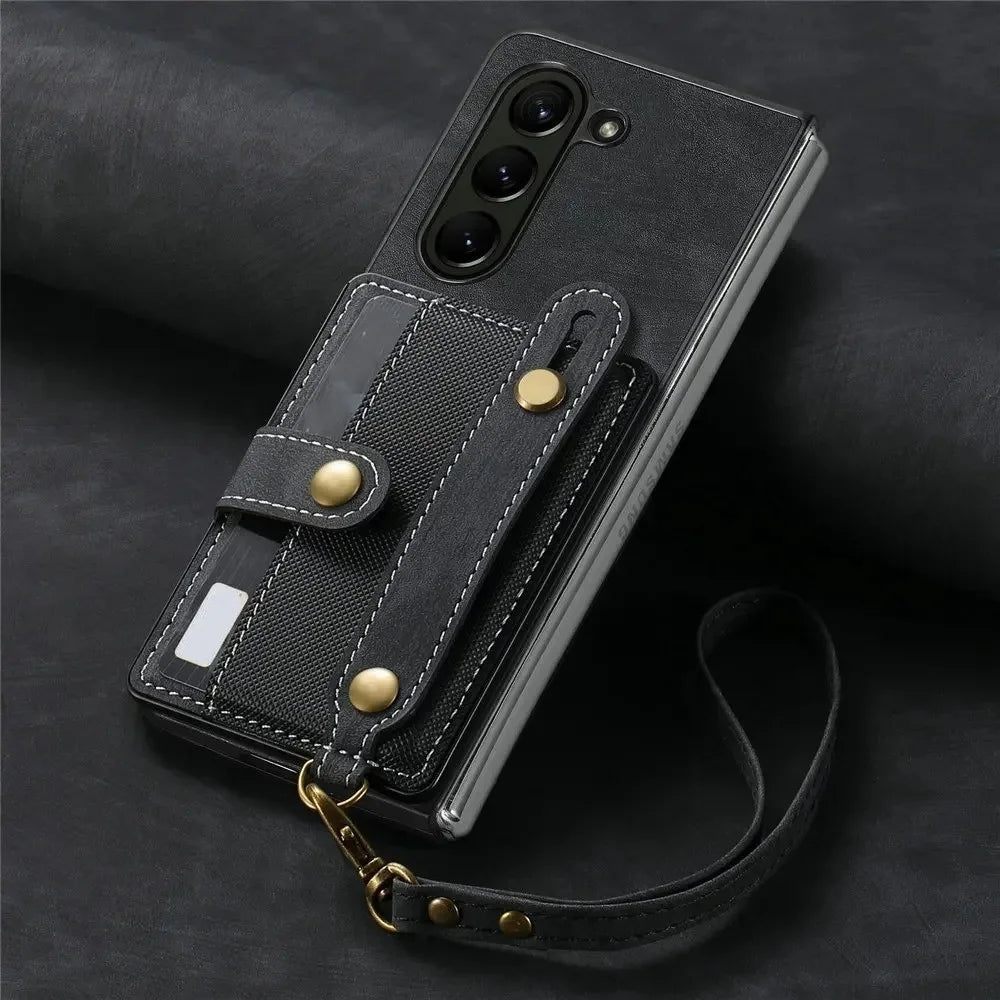 Galaxy Z Fold Series Wrist Strap Leather Wallet Case