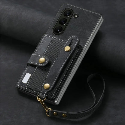 Galaxy Z Fold Series Wrist Strap Leather Wallet Case