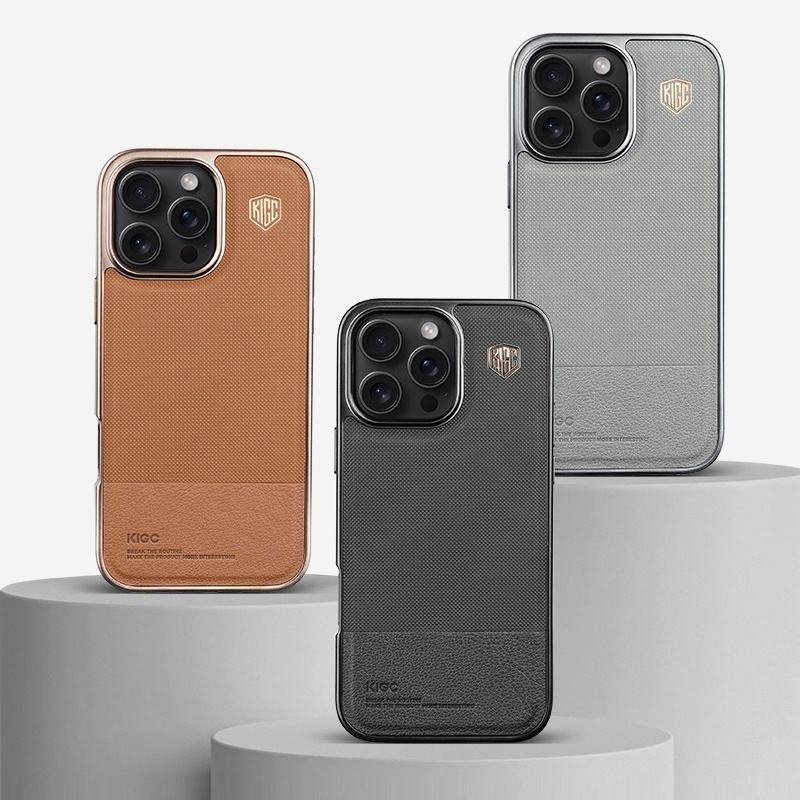 Matte Electroplated Leather Splicing Case - iPhone