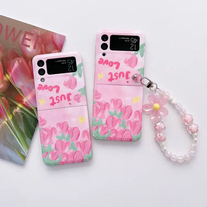 Chic Floral Foldable Case with Beaded Bracelet - Samsung
