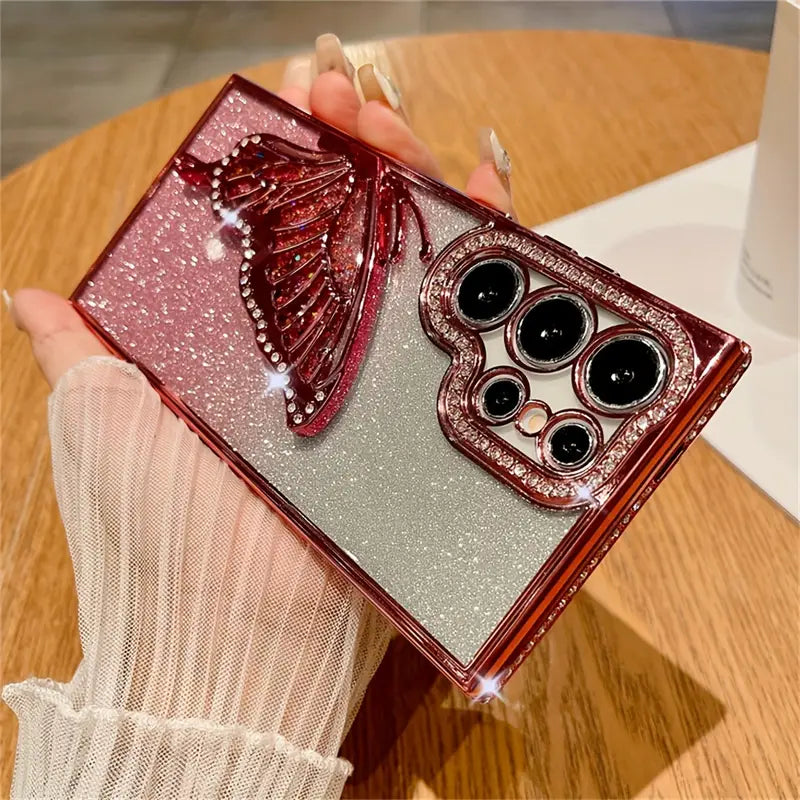 Glamorous Rhinestone Butterfly Glitter Case - Samsung