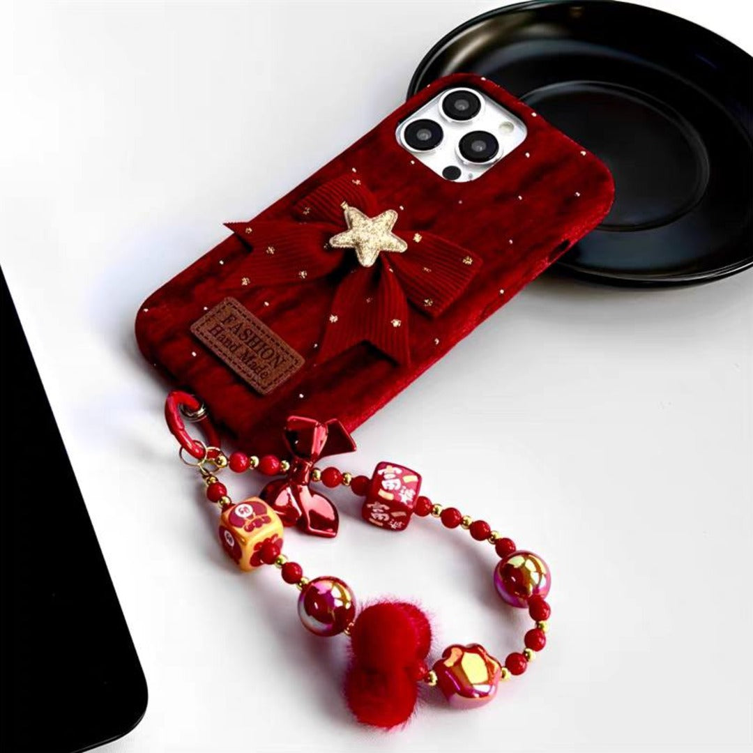 Luxury Velvet Bow Phone Case with Charm