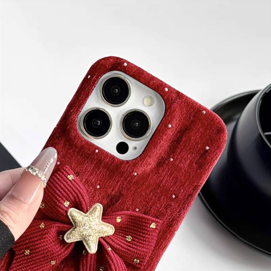 Luxury Velvet Bow Phone Case with Charm