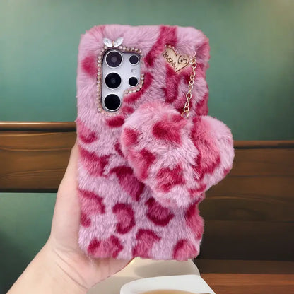 Leopard Print Chain Love Plush Phone Case - Samsung