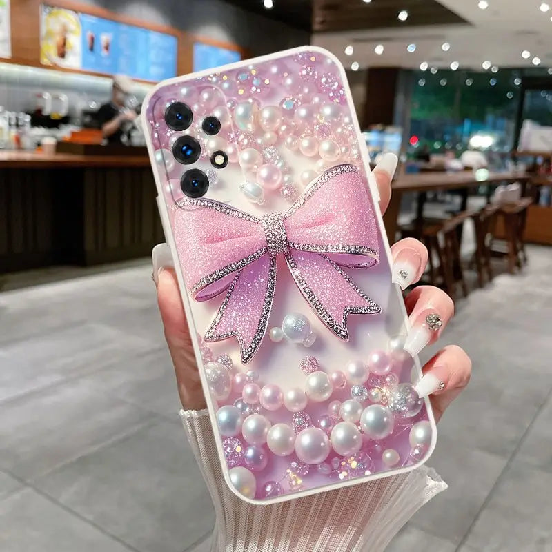 Glitter Bow and Pearl Phone Case - Samsung