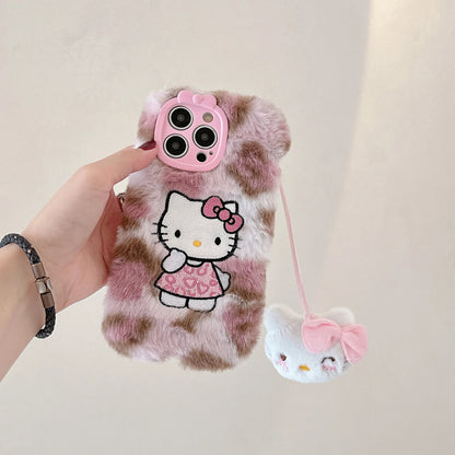 Plush Kitty Cartoon Case with Charm