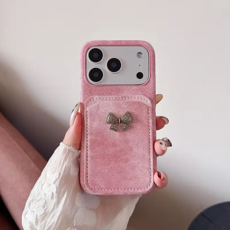 Chic Bow Fabric Texture Pocket Case