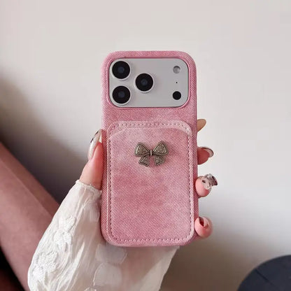 Chic Bow Fabric Texture Pocket Case