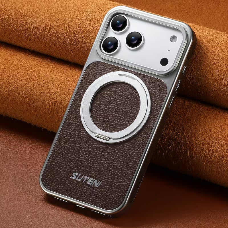 Luxury Titan Leather Ring MagSafe Case