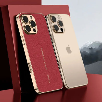 Exotic Plating Plain Leather Case - iPhone
