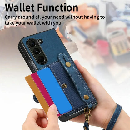 Galaxy Z Fold Series Wrist Strap Leather Wallet Case
