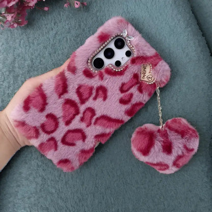 Leopard Print Chain Love Plush Phone Case - Samsung