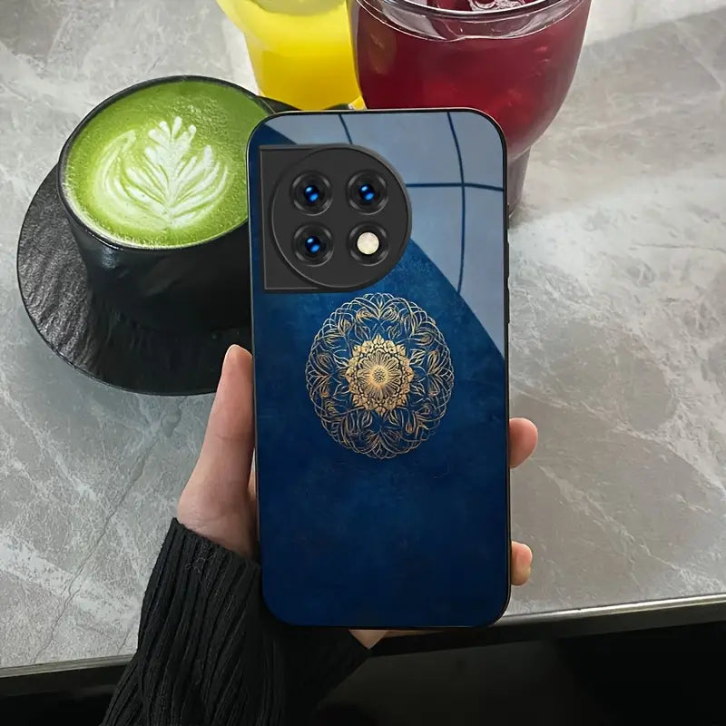 Gold Bloom Floral Tempered Glass Case - OnePlus