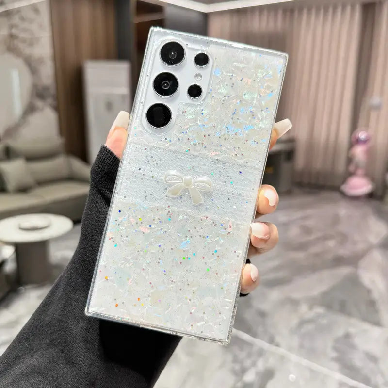 Bowknot Resin Glitter Protective Phone Case - Samsung