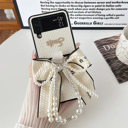 Beautiful Pearl Bow Case With Strap - Samsung