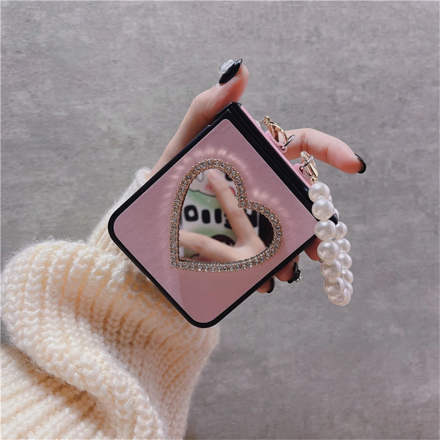 Radiant Rhinestone Heart Mirror Case - Samsung