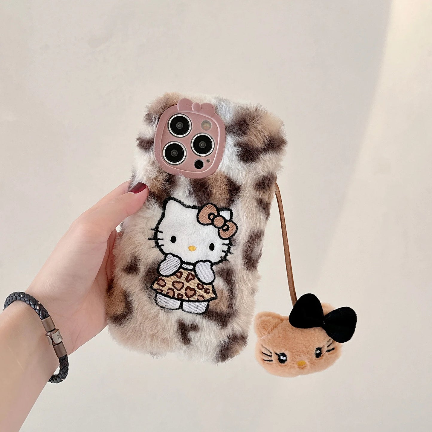 Plush Kitty Cartoon Case with Charm