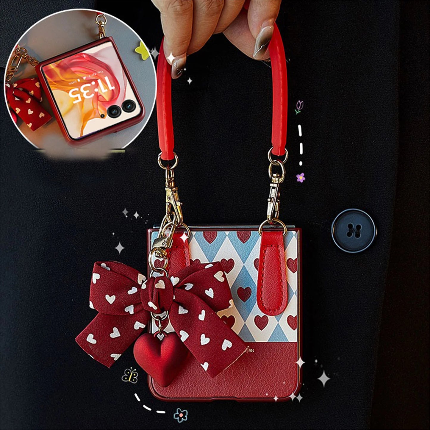 Romantic Love Heart Case with Bow Pendant - Samsung