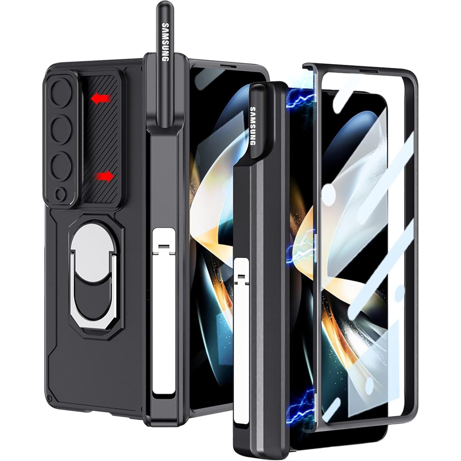 Multifunction Rugged Case Galaxy Z Fold Series Multi Function Rugged Ring Holder Kickstand Case ...