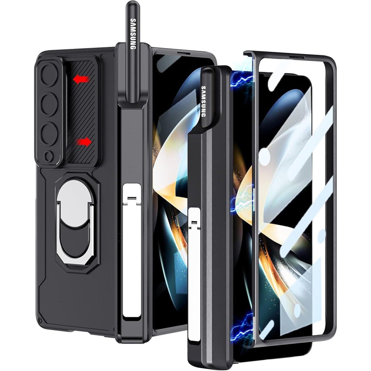 Galaxy Z Fold Series Multi Function Rugged Ring Holder Kickstand Case