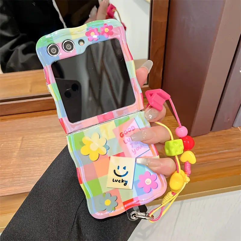 Colorful Wavy Flower And Smiley Face Case - Samsung