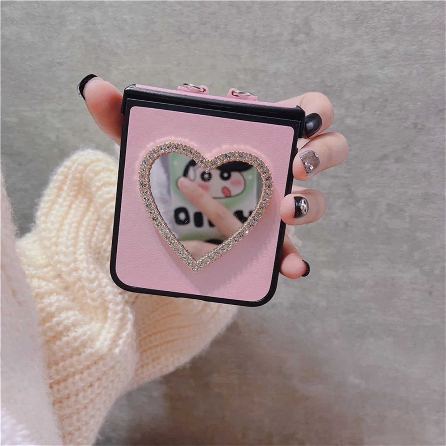Radiant Rhinestone Heart Mirror Case - Samsung