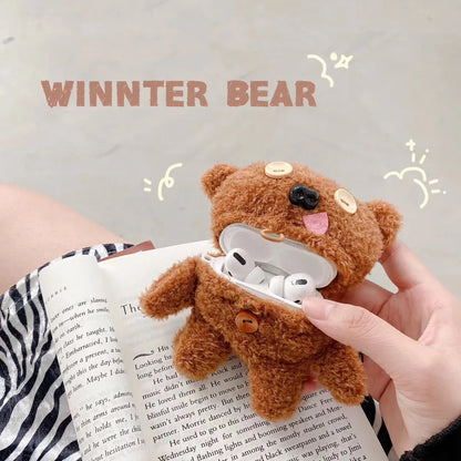 Cartoon Bear Silicone AirPods Case with Hook