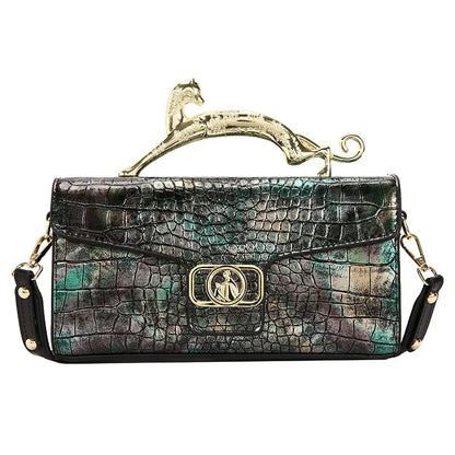 Stylish Leather Crossbody Bag with Designer Metal Handle