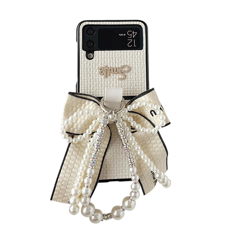 Beautiful Pearl Bow Case With Strap - Samsung