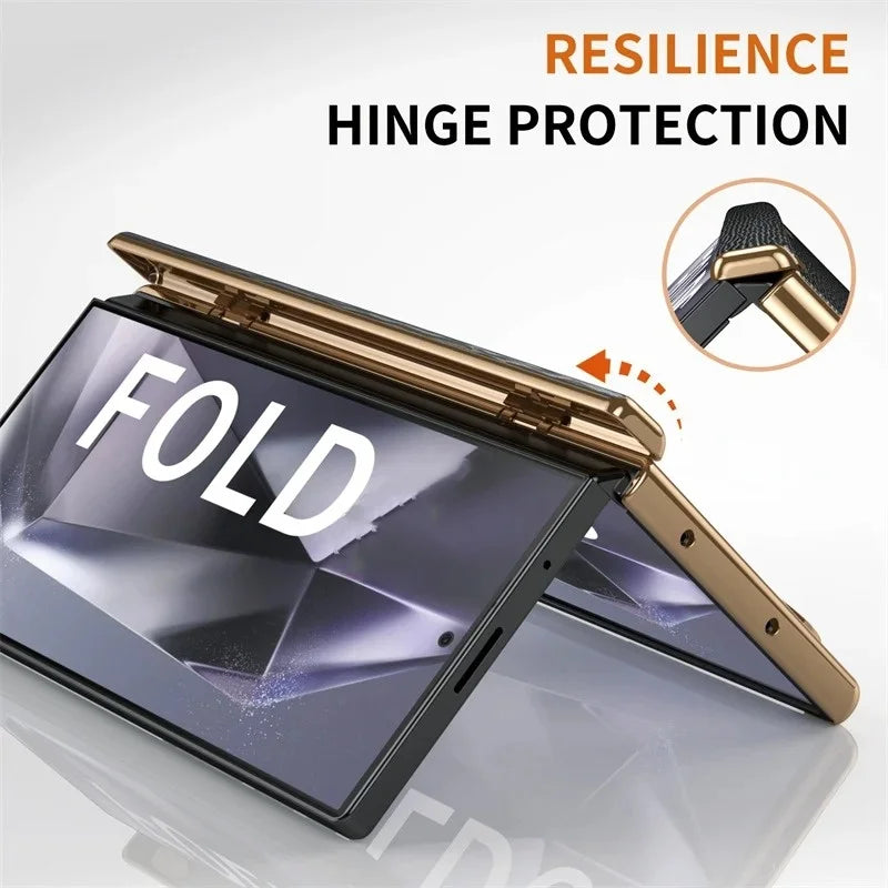 Galaxy Z Fold Series Elegant Textured Leather Strap Case