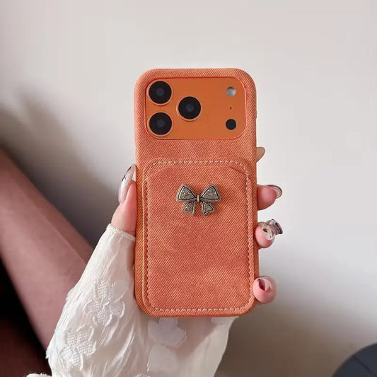 Chic Bow Fabric Texture Pocket Case