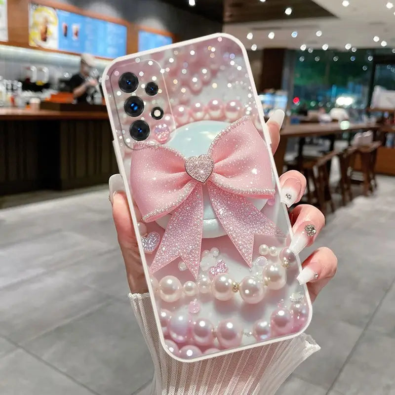 Glitter Bow and Pearl Phone Case - Samsung